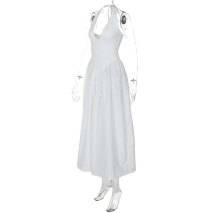 Halter v neck ruched knotted midi dress-final-sale
