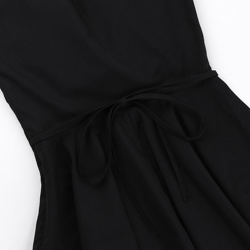 Short puff sleeve ruffle v neck self tie mini dress