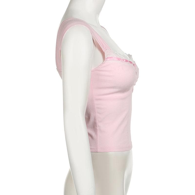 Lace hem ruched ribbon 2-way cami top