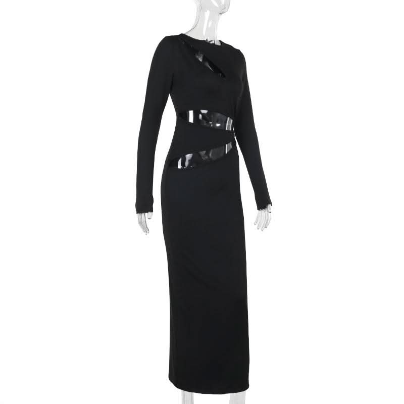 Long sleeve crewneck hollow out cut out maxi dress