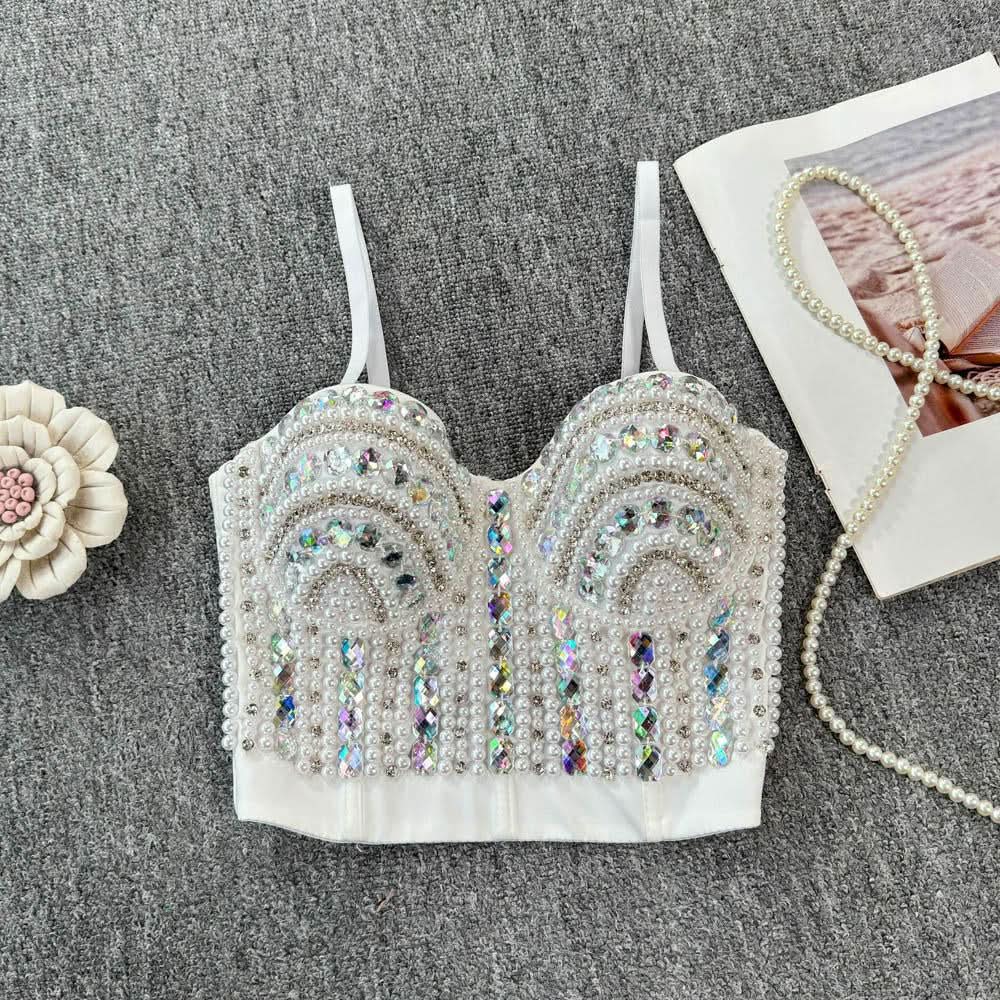 Beaded v neck button backless cami top