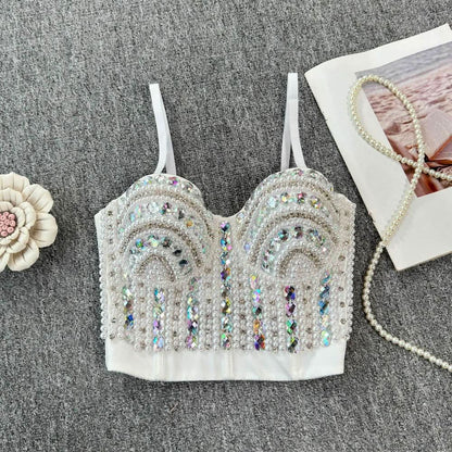 Beaded v neck button backless cami top