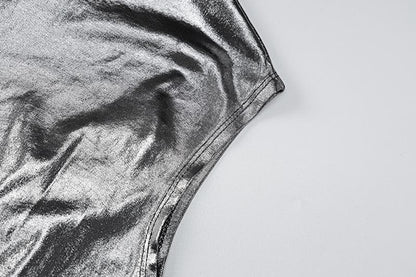 Metallic One Shoulder Ruched Asymmetric Bodycon Mini Dress