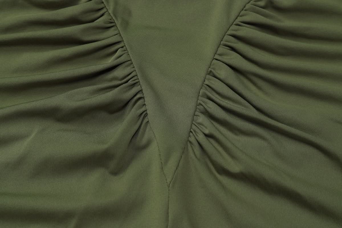 Long sleeve crewneck ruched solid maxi dress