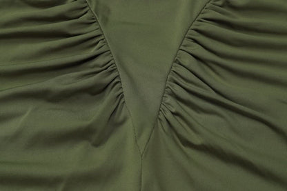 Long sleeve crewneck ruched solid maxi dress