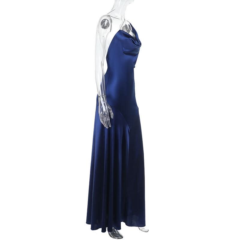 Irregular cowl neck self tie spaghetti strap maxi dress