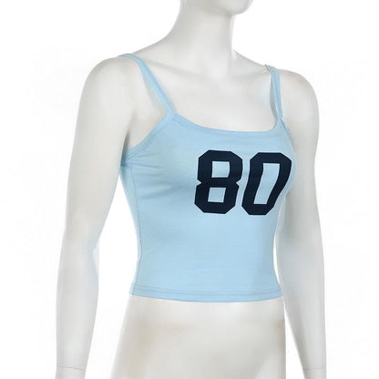 U neck “80” print contrast backless cami top