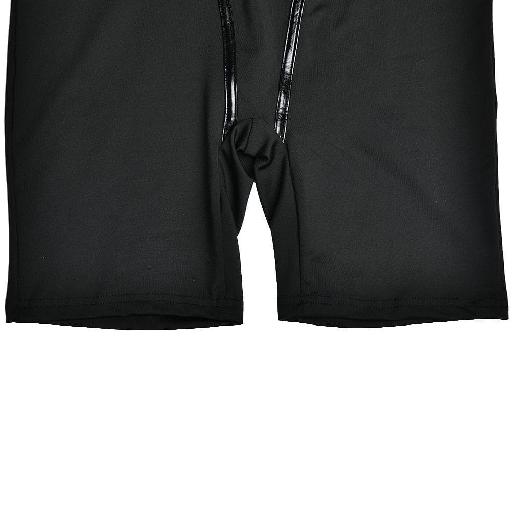 Short sleeve zip-up stitch high neck romper