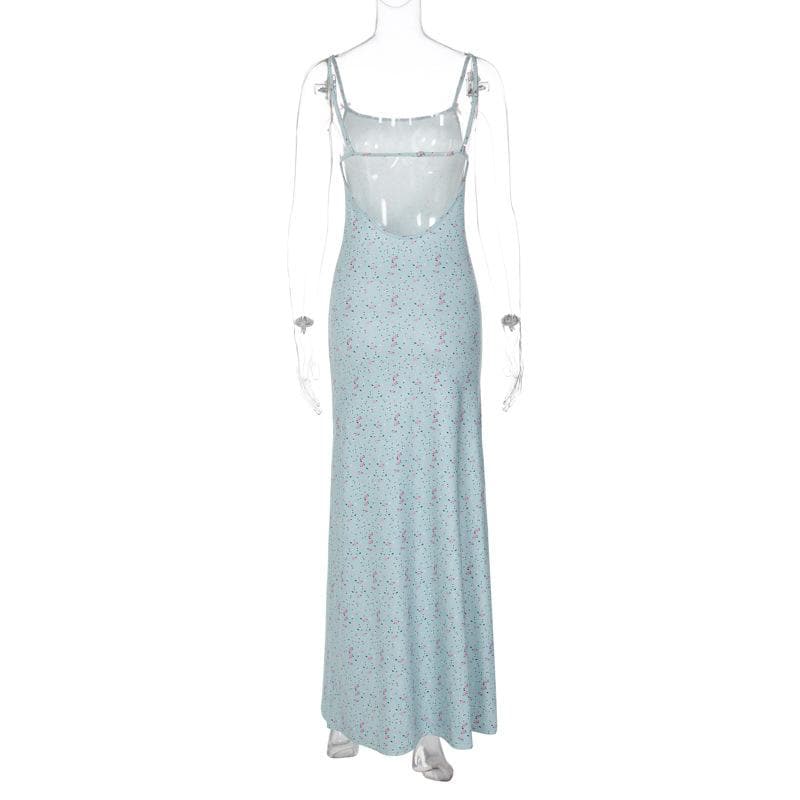 Ditsy Floral Print Square Neck Spaghetti Strap Maxi Dress