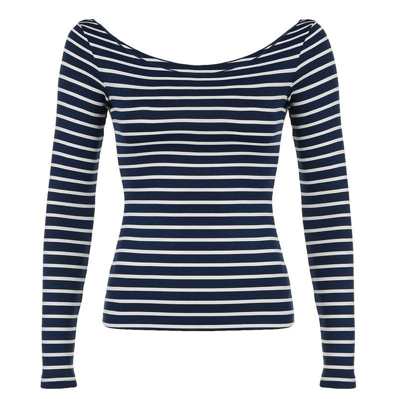 Long sleeve off shoulder striped top