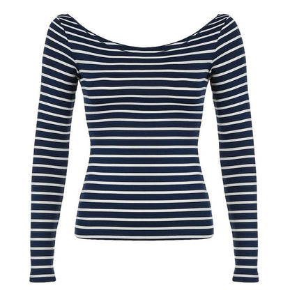 Long sleeve off shoulder striped top