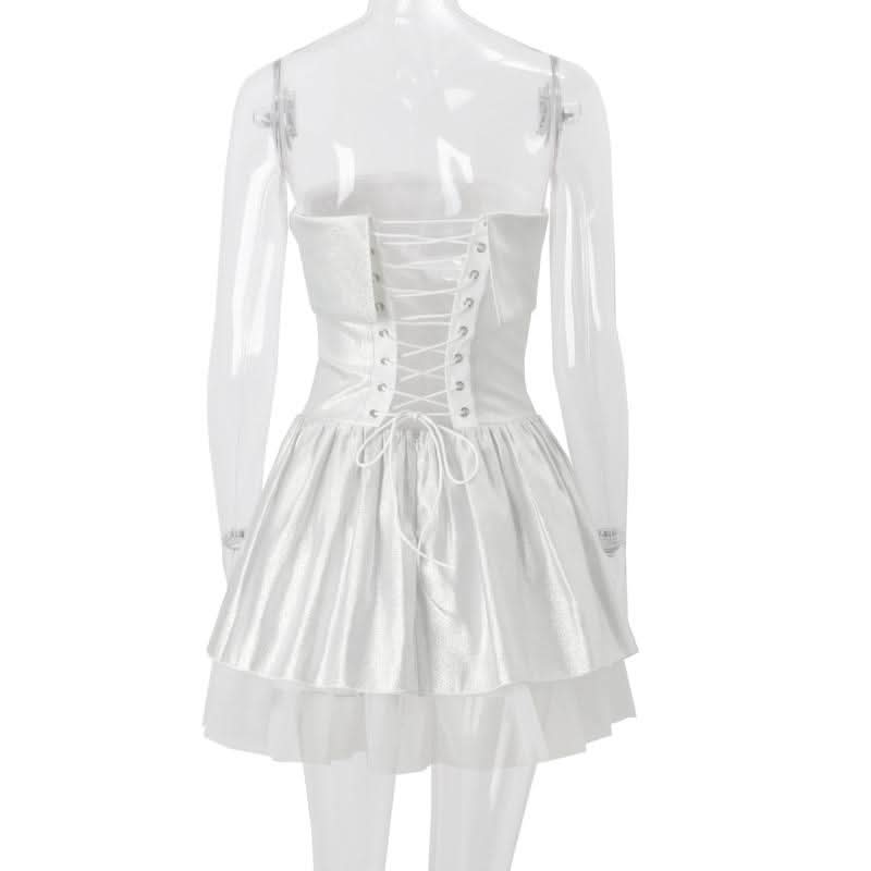 Off shoulder glitter mesh ruffle mini dress