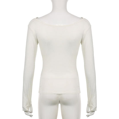 Long sleeve off shoulder ruched solid gloves top
