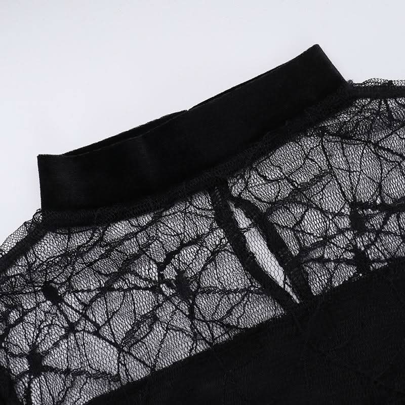 Long flared sleeve velvet patchwork spider web maxi dress