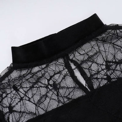 Long flared sleeve velvet patchwork spider web maxi dress