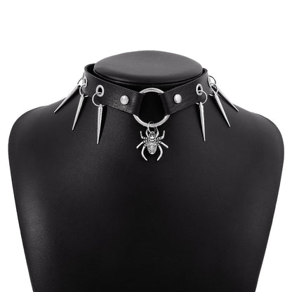 PU leather rivet animal decor o ring chocker