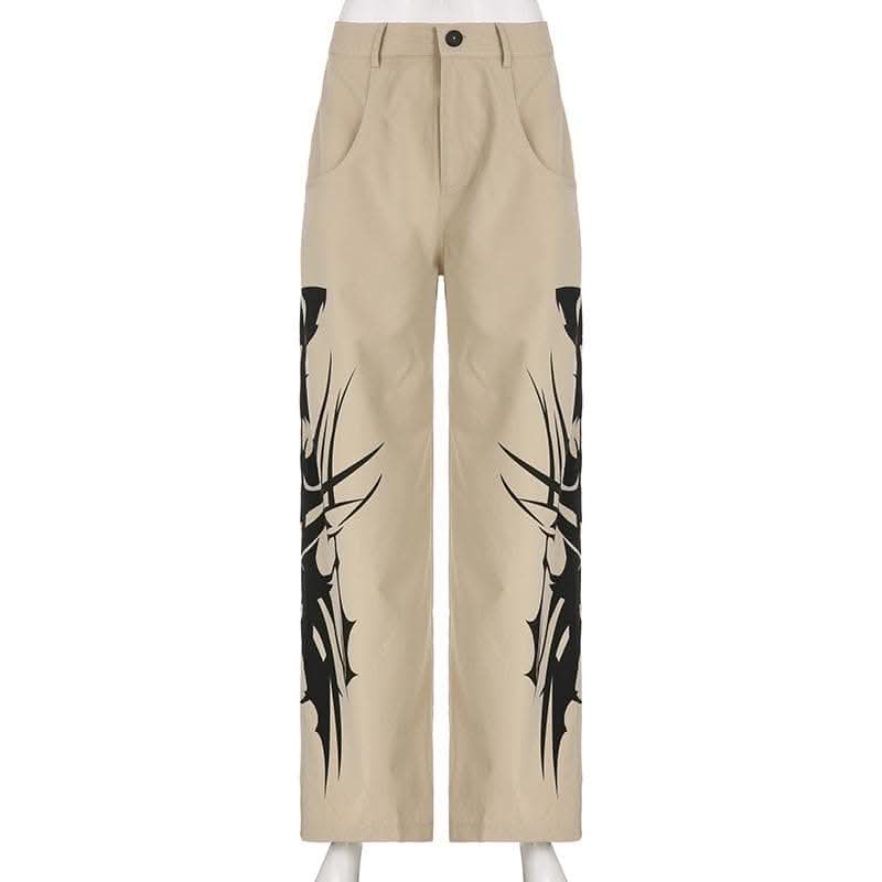 Abstract high rise button pocket contrast straight leg pant-final-sale