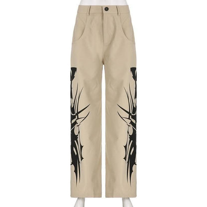 Abstract high rise button pocket contrast straight leg pant-final-sale