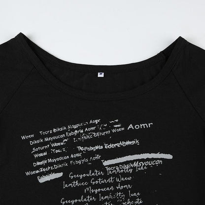 Short sleeve letter print irregular round neck top