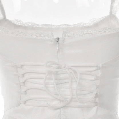 Lace hem solid cap sleeve zip-up ruched lace up mini dress