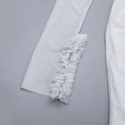 Hollow out long sleeve ruched ruffle mesh cut out maxi dress