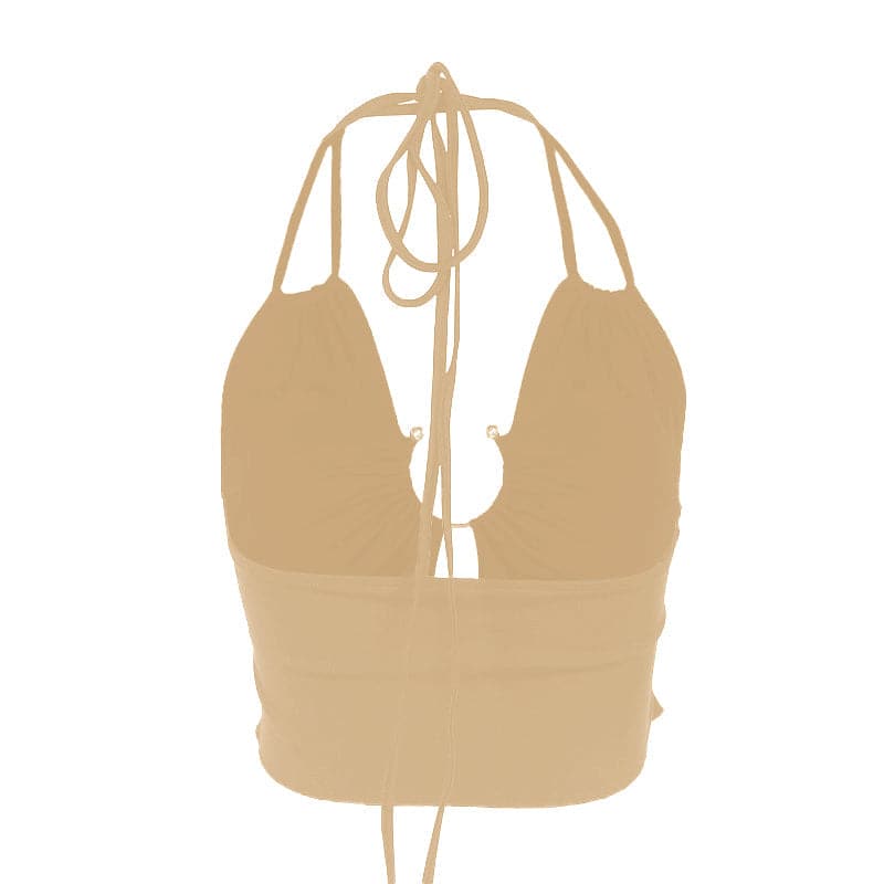 Halter ruched solid self tie crop top