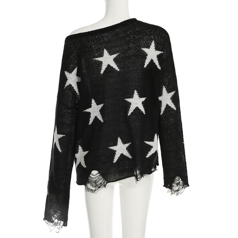 Five-pointed star pattern long sleeve sweater top