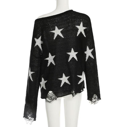 Five-pointed star pattern long sleeve sweater top