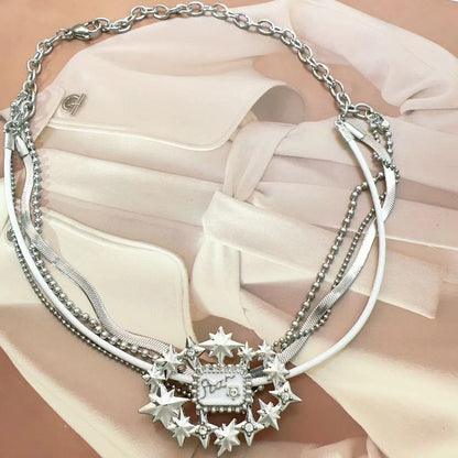 Star decor metal chain layered choker necklace
