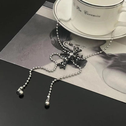 Rhinestone cross pendant adjustable necklace