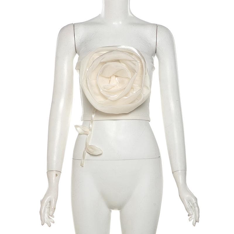 Flower applique backless solid tube top