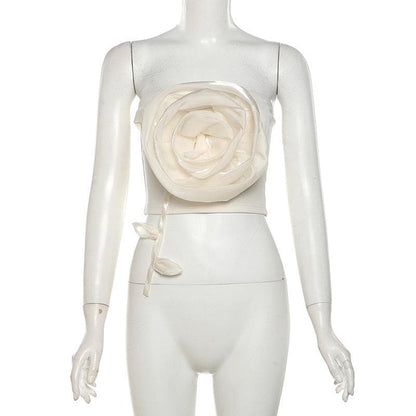 Flower applique backless solid tube top