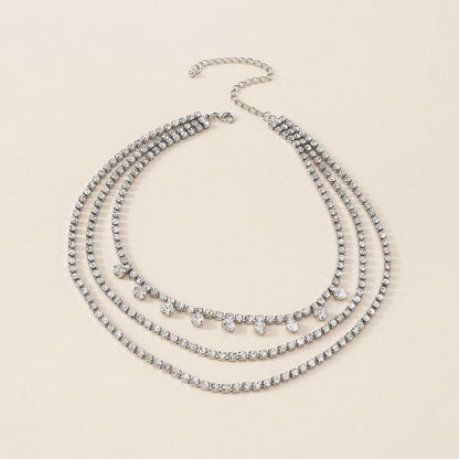 Layered rhinestone choker necklace