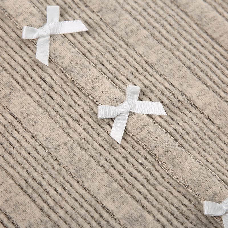 Bowknot contrast halter patchwork ruffle long sleeve top