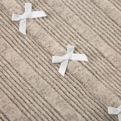 Bowknot contrast halter patchwork ruffle long sleeve top