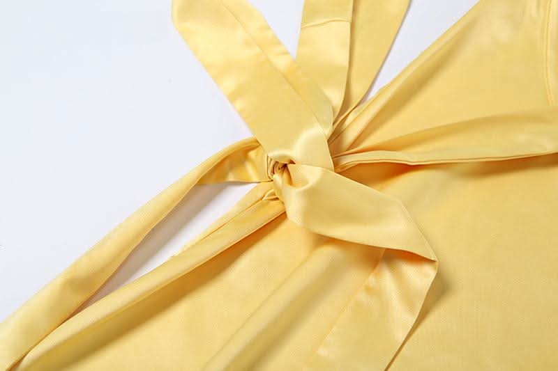 One shoulder satin backless knotted maxi dress