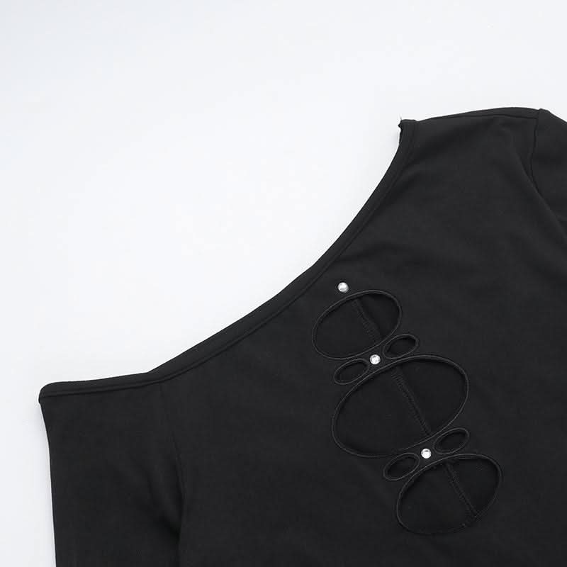 Irregular long sleeve hollow out gloves jumpsuit