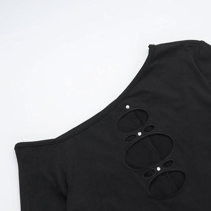 Irregular long sleeve hollow out gloves jumpsuit