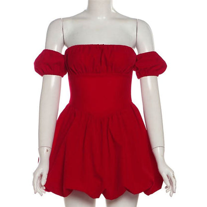 Off shoulder smocked zip-up ruched mini dress