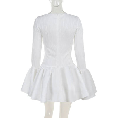 Long flared sleeve ruffle mini dress