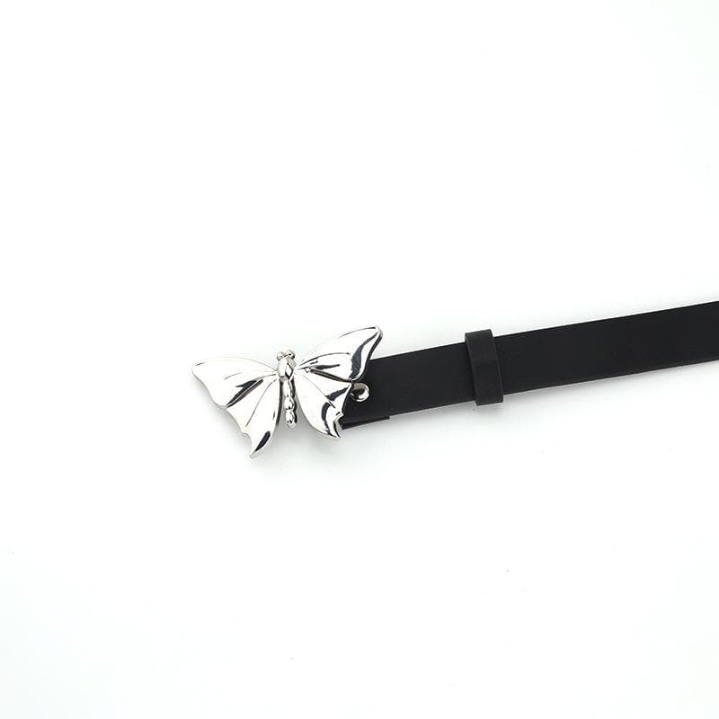 Silver butterfly PU leather adjustable belt