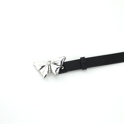 Silver butterfly PU leather adjustable belt