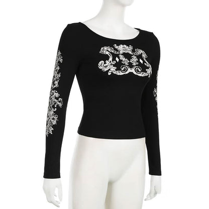 Long sleeve crewneck abstract top