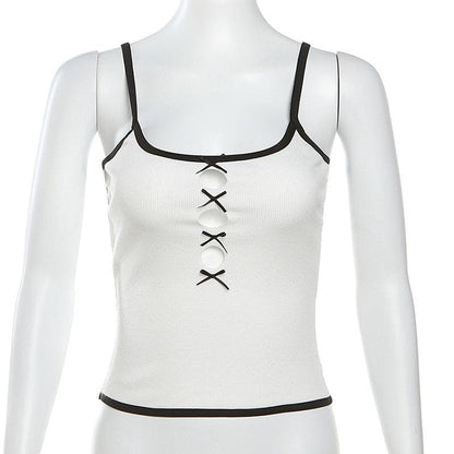 U neck hollow out bowknot stitch cami cut out top