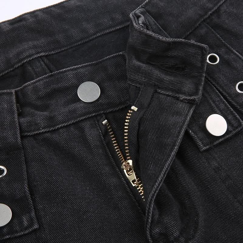 Solid irregular cargo pocket low rise zip-up jeans-final-sale