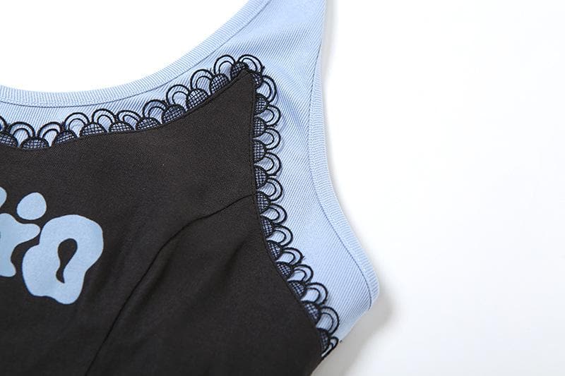 Halter lace patchwork letter pattern top