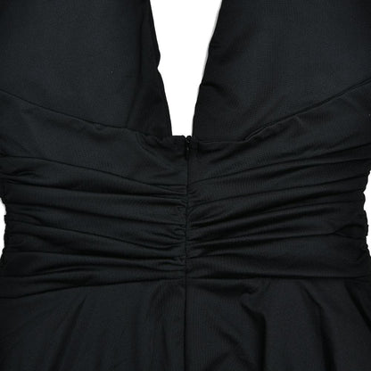 Halter o ring v neck irregular backless solid midi dress