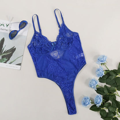 V neck lace bowknot adjustable bodysuit