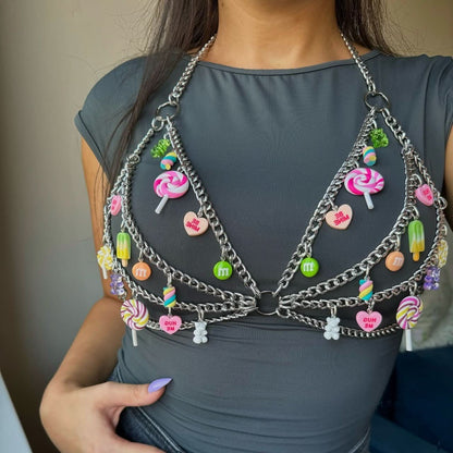 Halter hollow out o ring metal chain crop cut out top