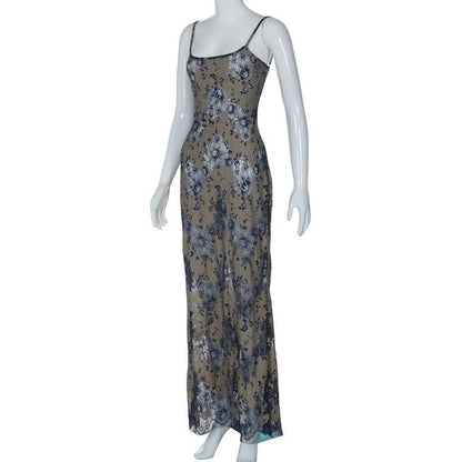 Lace backless lace up ribbon cami maxi dress